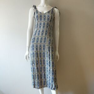 Cleobella Tuckernuck Midi Dress XS Blue Floral Sleeveless V Neck Beachy Boho